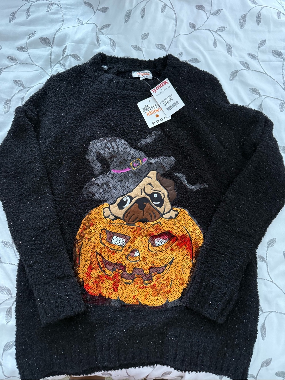 Poof! Black Halloween Sparkle Sweater with Tag - Picture 1 of 2